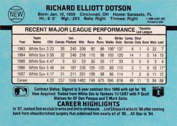 1988 Donruss New York Yankees Team Collection #NEW Richard Dotson Back
