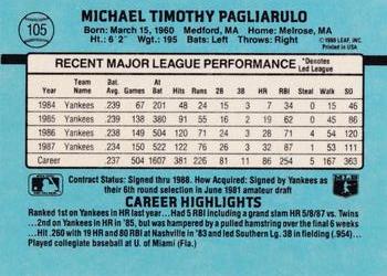 1988 Donruss New York Yankees Team Collection #105 Mike Pagliarulo Back
