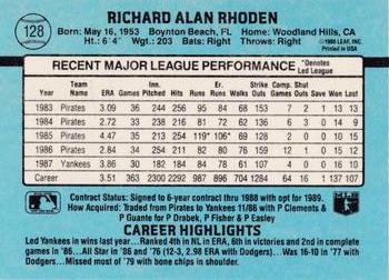 1988 Donruss New York Yankees Team Collection #128 Rick Rhoden Back