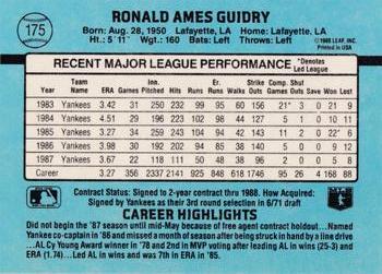1988 Donruss New York Yankees Team Collection #175 Ron Guidry Back
