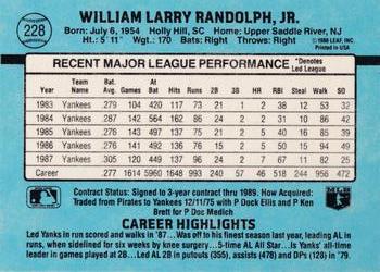 1988 Donruss New York Yankees Team Collection #228 Willie Randolph Back