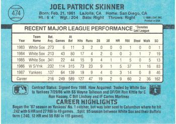 1988 Donruss New York Yankees Team Collection #474 Joel Skinner Back
