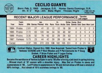 1988 Donruss New York Yankees Team Collection #NEW Cecilio Guante Back