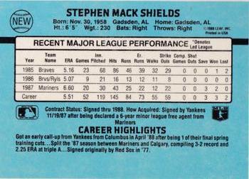 1988 Donruss New York Yankees Team Collection #NEW Steve Shields Back