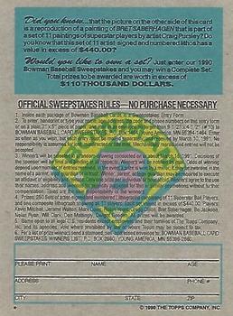 1990 Bowman - Sweepstakes #NNO Bret Saberhagen Back