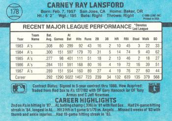 1988 Donruss Oakland Athletics Team Collection #178 Carney Lansford Back