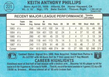 1988 Donruss Oakland Athletics Team Collection #221 Tony Phillips Back