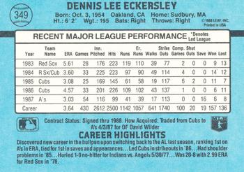 1988 Donruss Oakland Athletics Team Collection #349 Dennis Eckersley Back