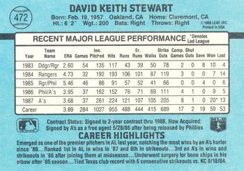 1988 Donruss Oakland Athletics Team Collection #472 Dave Stewart Back