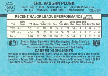 1988 Donruss Oakland Athletics Team Collection #503 Eric Plunk Back