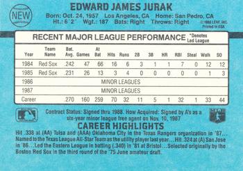 1988 Donruss Oakland Athletics Team Collection #NEW Edward Jurak Back