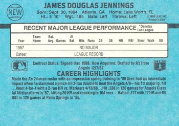 1988 Donruss Oakland Athletics Team Collection #NEW Doug Jennings Back