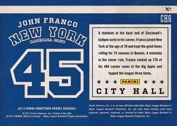 2013 Panini Hometown Heroes - City Hall Gold #CH6 John Franco Back