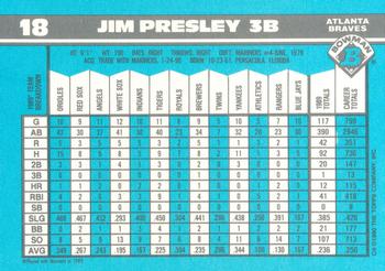 1990 Bowman - Limited Edition (Tiffany) #18 Jim Presley Back