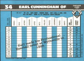 1990 Bowman - Limited Edition (Tiffany) #34 Earl Cunningham Back