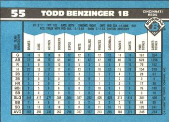 1990 Bowman - Limited Edition (Tiffany) #55 Todd Benzinger Back