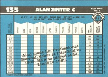 1990 Bowman - Limited Edition (Tiffany) #135 Alan Zinter Back