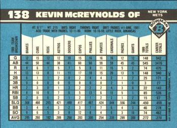 1990 Bowman - Limited Edition (Tiffany) #138 Kevin McReynolds Back