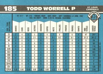 1990 Bowman - Limited Edition (Tiffany) #185 Todd Worrell Back
