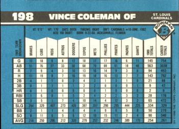 1990 Bowman - Limited Edition (Tiffany) #198 Vince Coleman Back