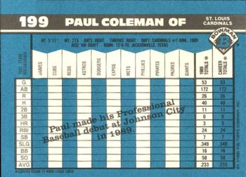 1990 Bowman - Limited Edition (Tiffany) #199 Paul Coleman Back