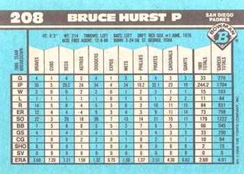 1990 Bowman - Limited Edition (Tiffany) #208 Bruce Hurst Back