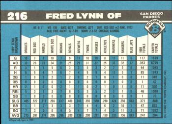 1990 Bowman - Limited Edition (Tiffany) #216 Fred Lynn Back