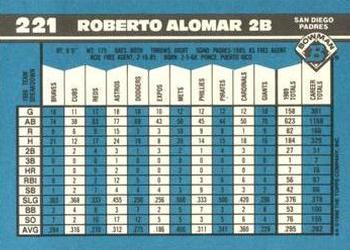 1990 Bowman - Limited Edition (Tiffany) #221 Roberto Alomar Back
