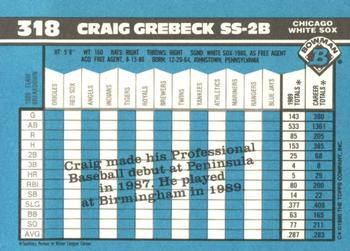 1990 Bowman - Limited Edition (Tiffany) #318 Craig Grebeck Back