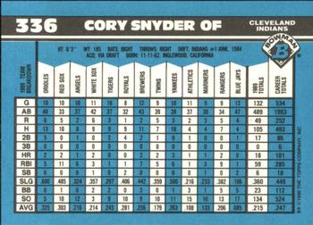 1990 Bowman - Limited Edition (Tiffany) #336 Cory Snyder Back