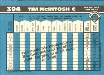 1990 Bowman - Limited Edition (Tiffany) #394 Tim McIntosh Back