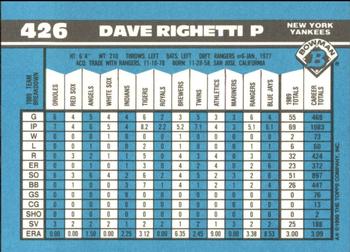 1990 Bowman - Limited Edition (Tiffany) #426 Dave Righetti Back