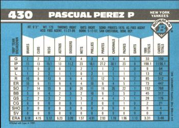 1990 Bowman - Limited Edition (Tiffany) #430 Pascual Perez Back