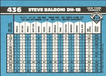 1990 Bowman - Limited Edition (Tiffany) #436 Steve Balboni Back