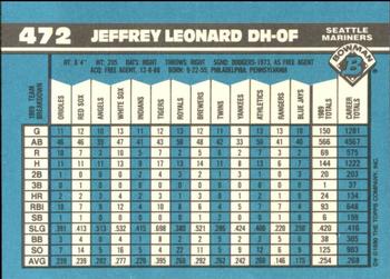 1990 Bowman - Limited Edition (Tiffany) #472 Jeffrey Leonard Back