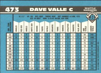 1990 Bowman - Limited Edition (Tiffany) #473 Dave Valle Back