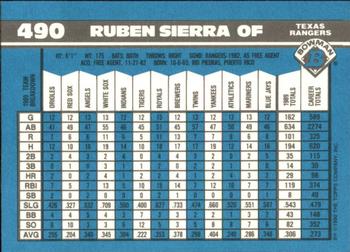 1990 Bowman - Limited Edition (Tiffany) #490 Ruben Sierra Back