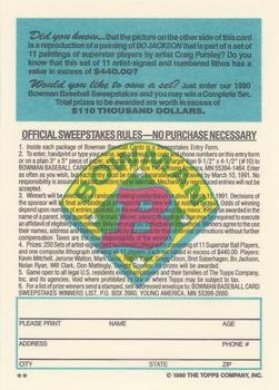 1990 Bowman - Sweepstakes (Tiffany) #NNO Bo Jackson Back