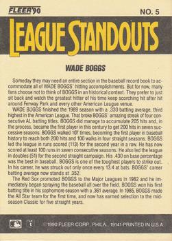 1990 Fleer - League Standouts #5 Wade Boggs Back