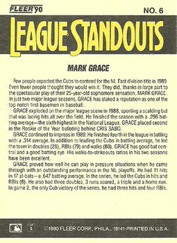 1990 Fleer - League Standouts #6 Mark Grace Back