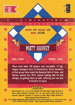 2013 Panini Hometown Heroes - States #81 Matt Harvey Back