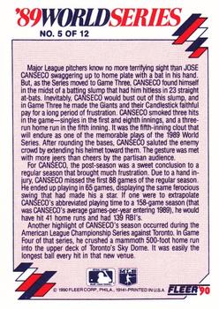 1990 Fleer - World Series #5 Canseco Crushed World Series Slump Back