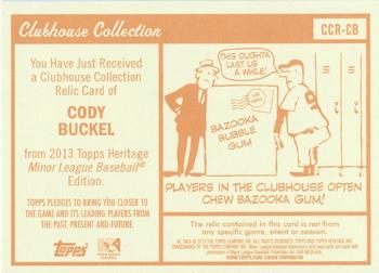 2013 Topps Heritage Minor League - Clubhouse Collection Relics #CCR-CB Cody Buckel Back