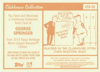 2013 Topps Heritage Minor League - Clubhouse Collection Relics #CCR-GS George Springer Back