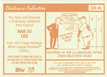 2013 Topps Heritage Minor League - Clubhouse Collection Relics #CCR-HJL Hak-Ju Lee Back