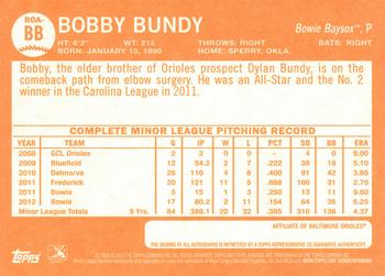 2013 Topps Heritage Minor League - Real One Autographs #ROA-BB Bobby Bundy Back