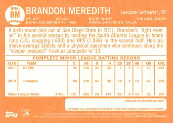 2013 Topps Heritage Minor League - Real One Autographs #ROA-BM Brandon Meredith Back