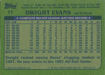 1982 Topps Drake's Big Hitters #11 Dwight Evans Back
