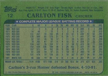 1982 Topps Drake's Big Hitters #12 Carlton Fisk Back