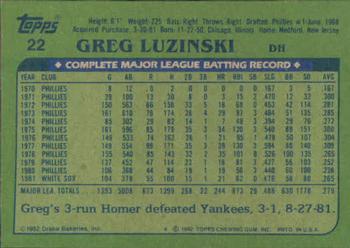 1982 Topps Drake's Big Hitters #22 Greg Luzinski Back